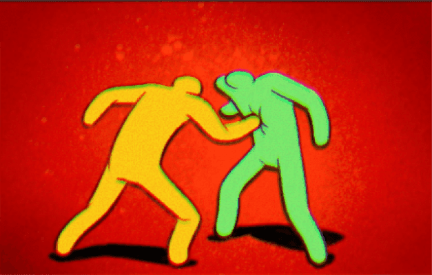 Two colorful Stompers characters out for a walk